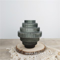 Glass Vases Grey Blue Tiered Ribbed Glass Vase